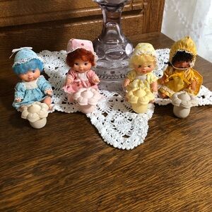 Set of Four Vintage Dolls with Colorful Dressesstrawberry Shortcake dolls